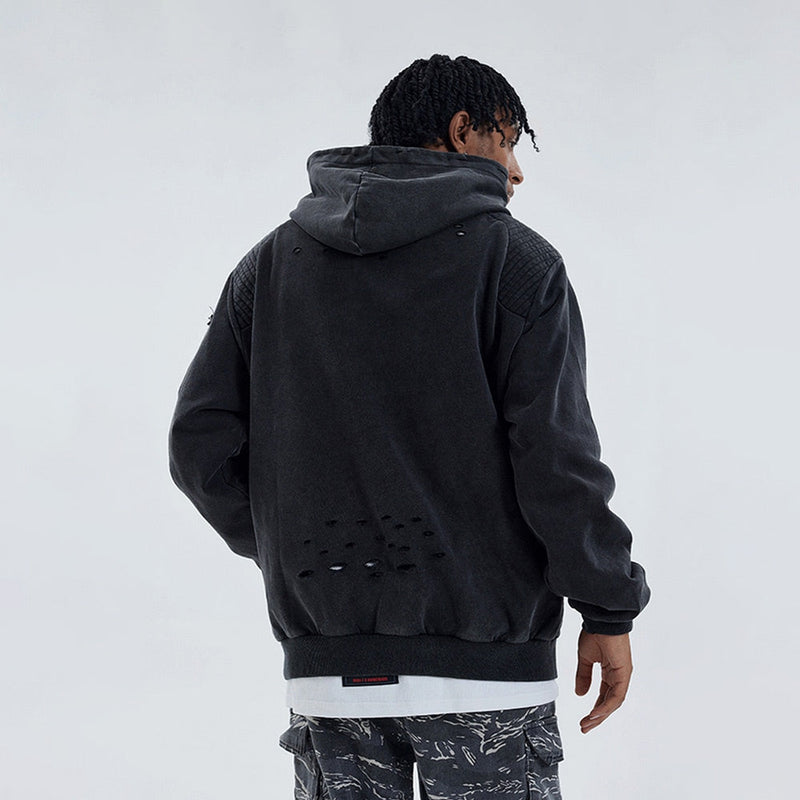 Destroyed Acid Washed Hoodie - Ripped Hooded Sweatshirt – Prisoner