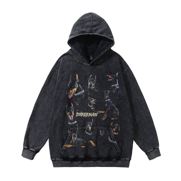 Doberman Hoodie Oversized Washed Hooded Sweatshirt Prisoner.wtf