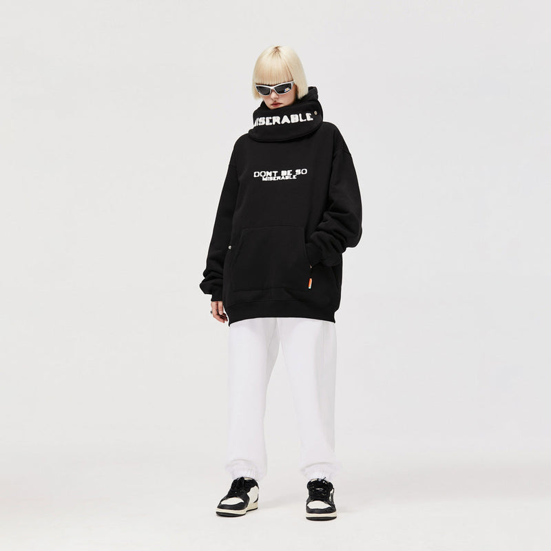 Don’t Be So Miserable Hoodie with Detachable Scarf Black