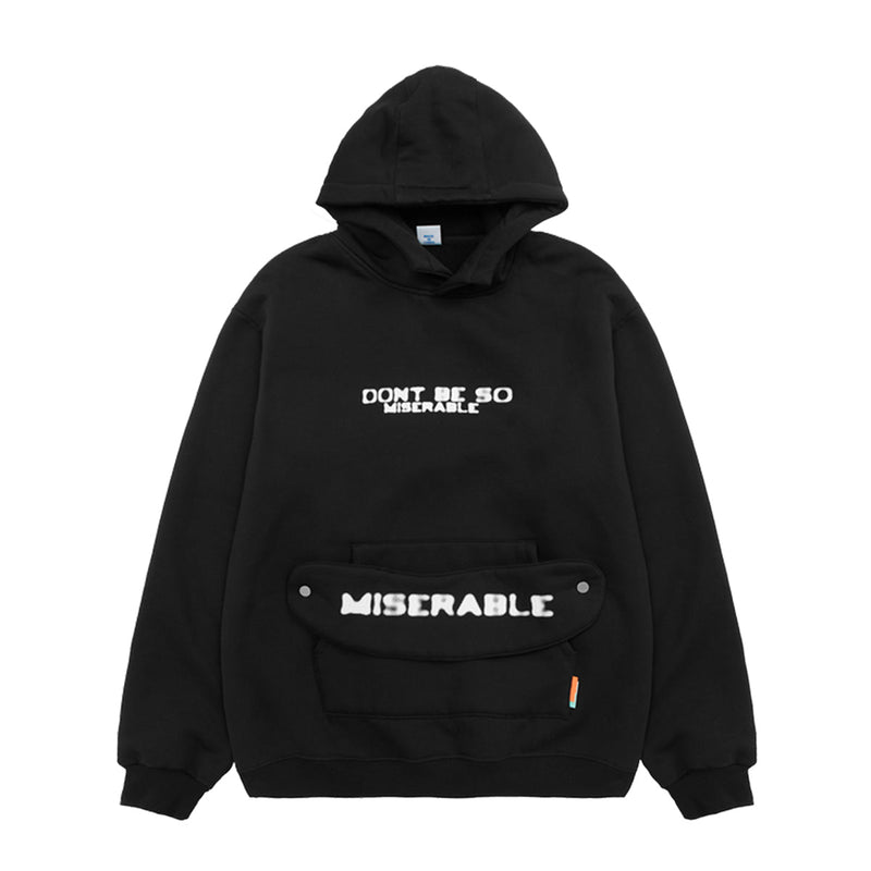 Don’t Be So Miserable Hoodie with Detachable Scarf Black