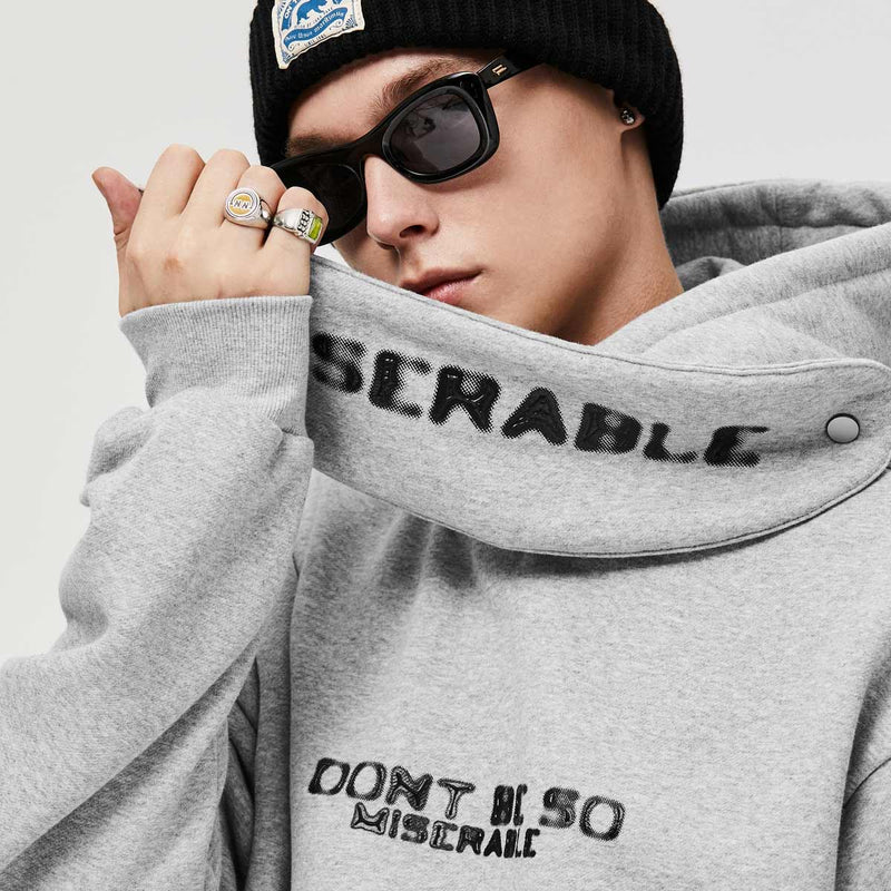 Don’t Be So Miserable Hoodie with Detachable Scarf Grey