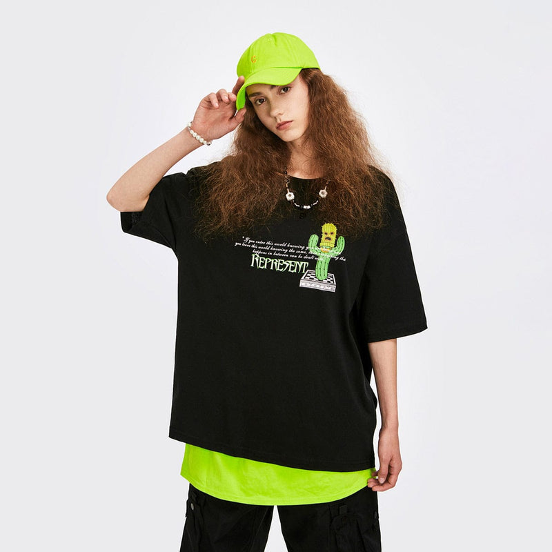 Dope Gangsta Cactus T-Shirt - Oversized Graphic Tee in Black