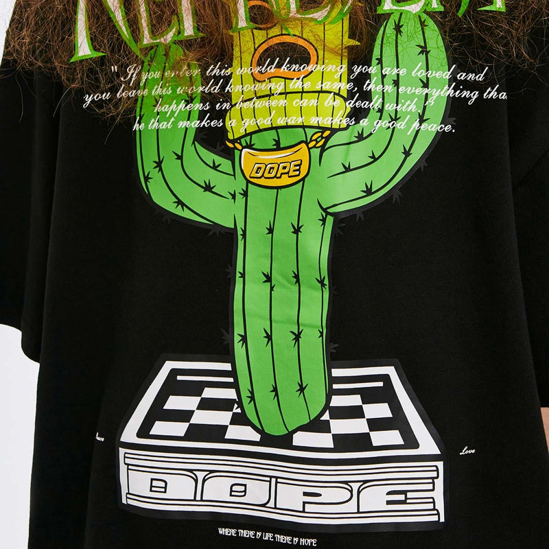 Dope Gangsta Cactus T-Shirt - Oversized Graphic Tee in Black
