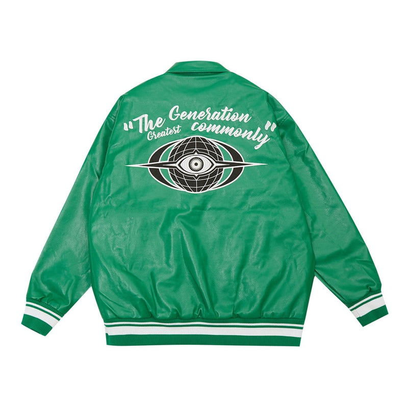 Evolution Varsity Jacket - Green Leather Baseball Jacket
