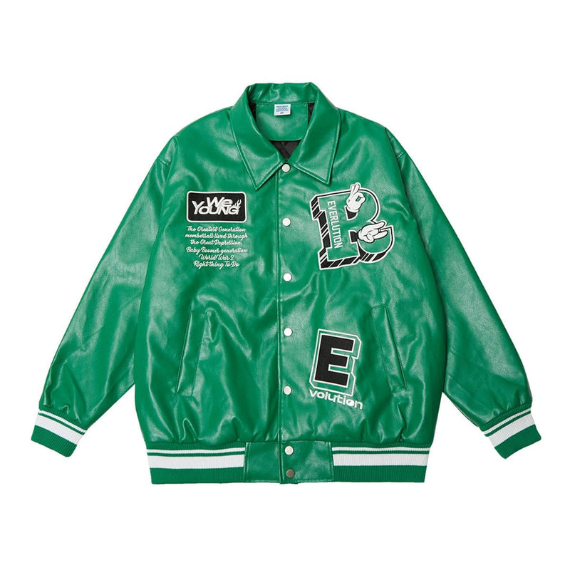 Evolution Varsity Jacket - Green Leather Baseball Jacket