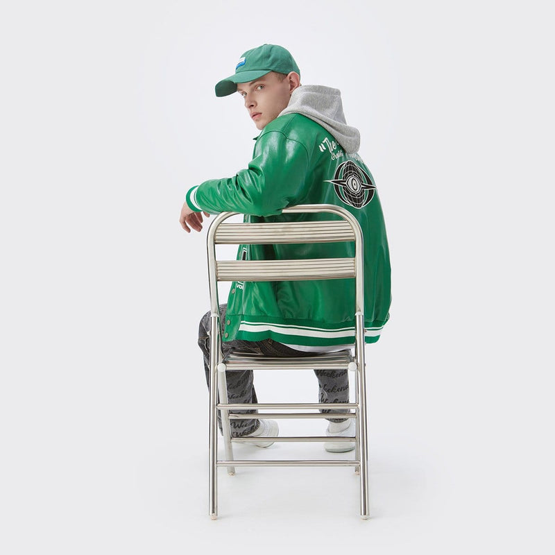 Evolution Varsity Jacket - Green Leather Baseball Jacket