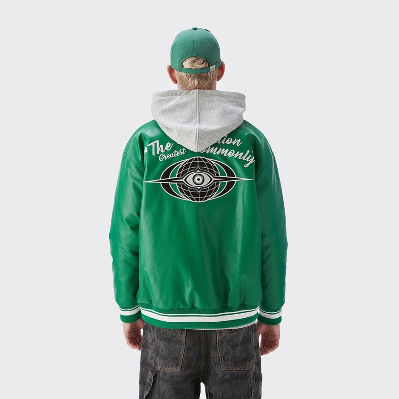 Evolution Varsity Jacket - Green Leather Baseball Jacket