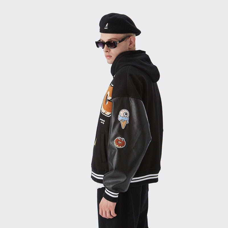 G Varsity Jacket - Black Leather Sleeves Letterman Jacket