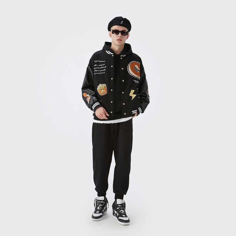 G Varsity Jacket - Black Leather Sleeves Letterman Jacket