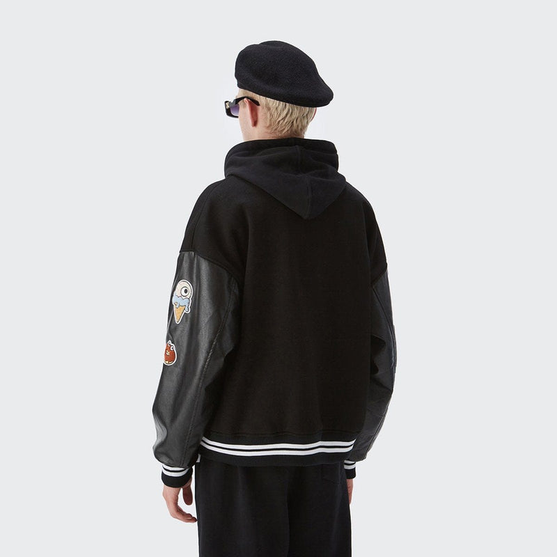 G Varsity Jacket - Black Leather Sleeves Letterman Jacket