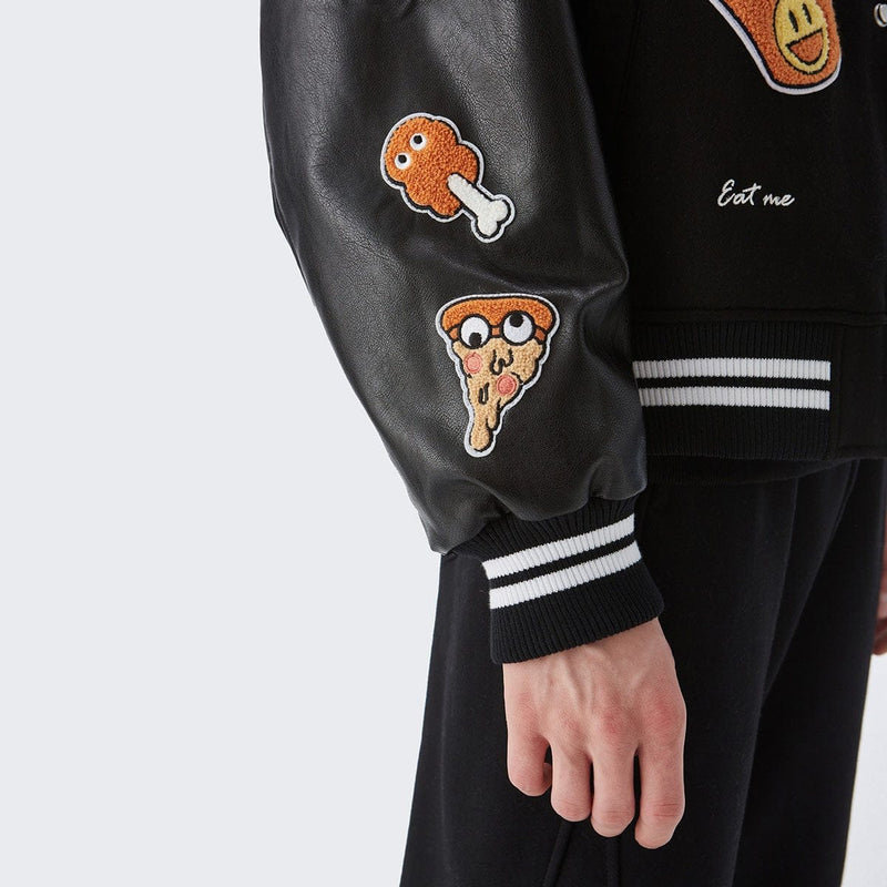 G Varsity Jacket - Black Leather Sleeves Letterman Jacket