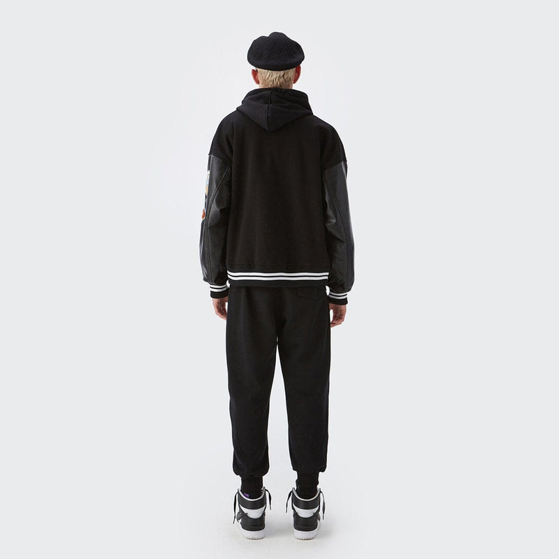 G Varsity Jacket - Black Leather Sleeves Letterman Jacket