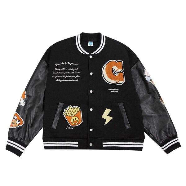 G Varsity Jacket - Black Leather Sleeves Letterman Jacket