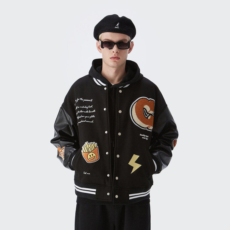 G Varsity Jacket - Black Leather Sleeves Letterman Jacket