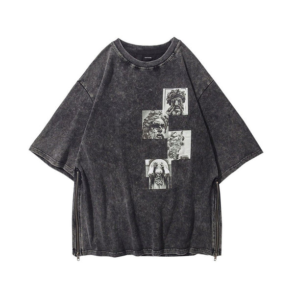 Greek Statue T-Shirt - Side Zip Vintage Oversized Tee