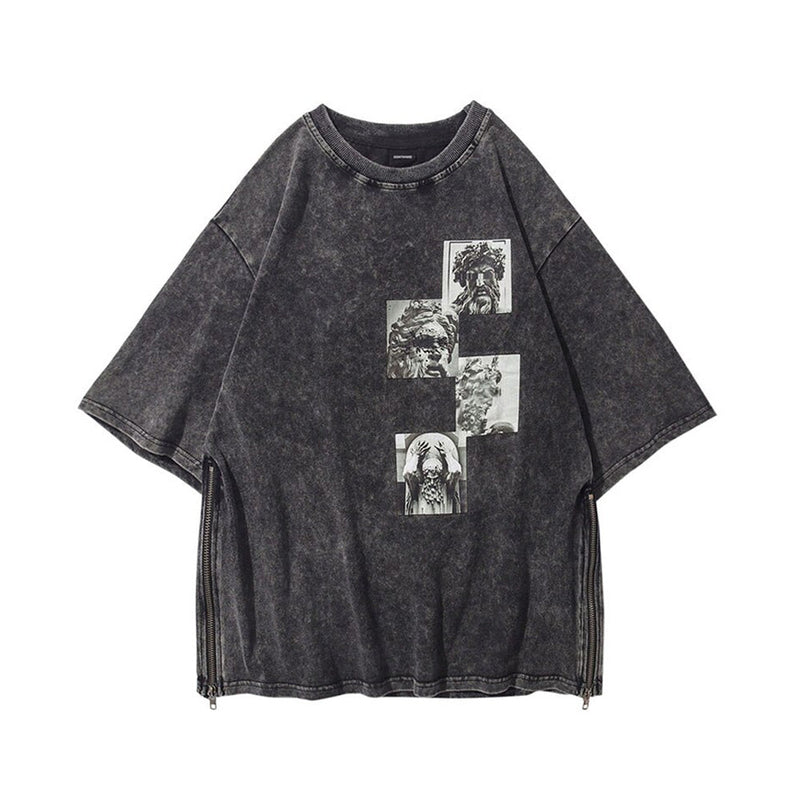 Greek Statue T-Shirt - Side Zip Vintage Oversized Tee