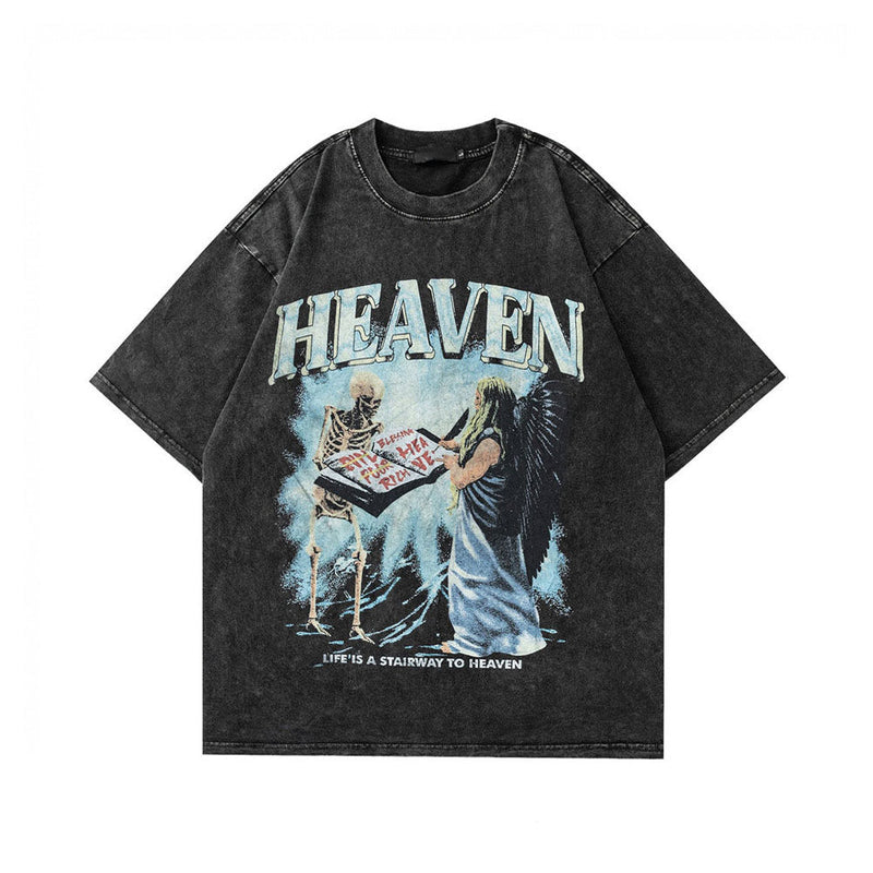Heaven T-Shirt - Vintage Washed Angel and Skeleton Tee