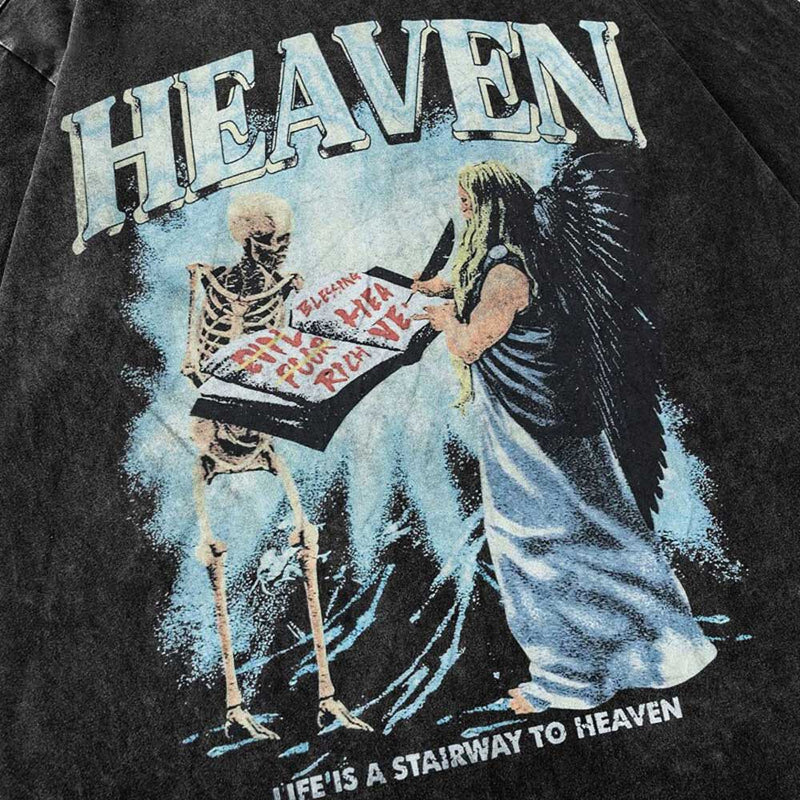 Heaven T-Shirt - Vintage Washed Angel and Skeleton Tee