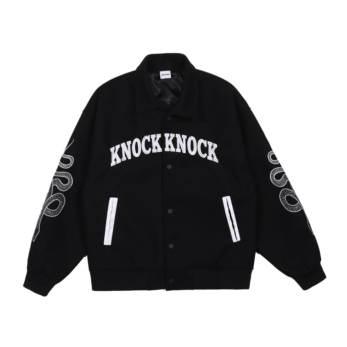 Knock Knock Varsity Jacket - Unisex Black College Jacket