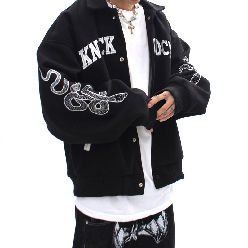 Knock Knock Varsity Jacket - Unisex Black College Jacket