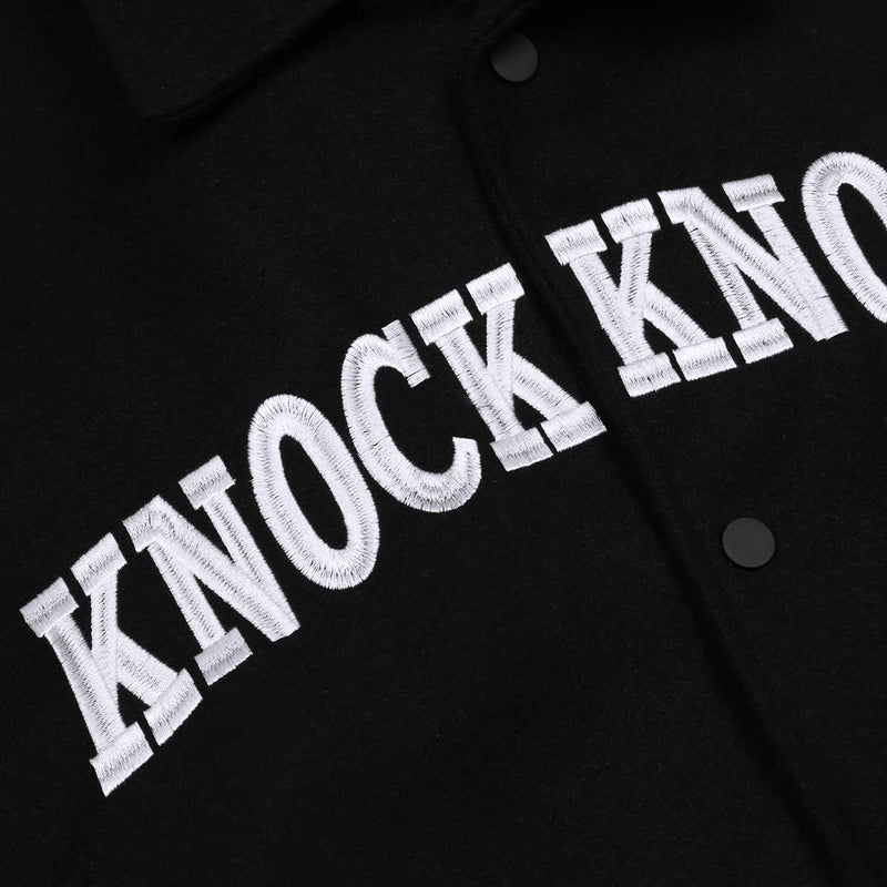 Knock Knock Varsity Jacket - Unisex Black College Jacket