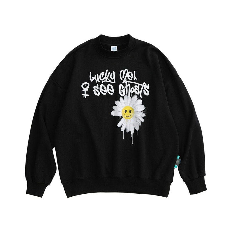 Lucky Me I See Ghosts Sweatshirt - Flower Smiley Sweater