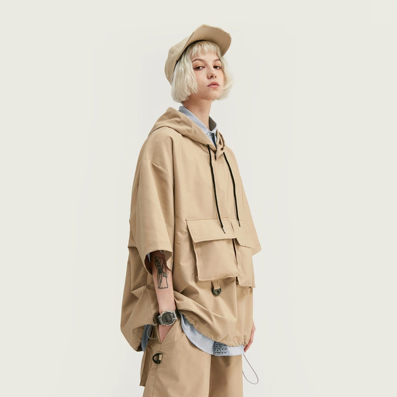 Multi Pocket Utility T-Shirt - Oversized Hooded Tee