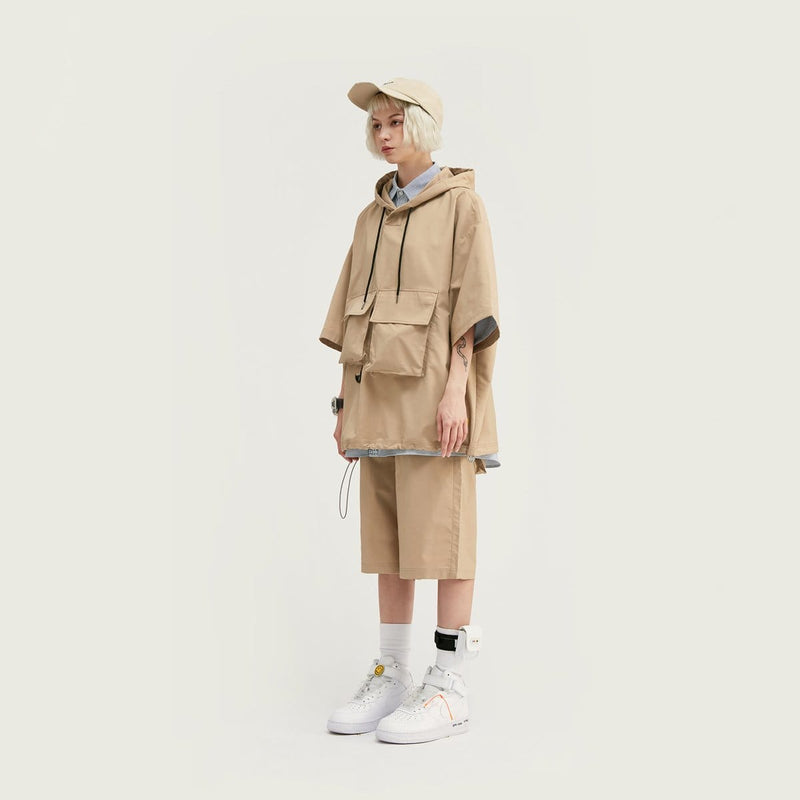 Multi Pocket Utility T-Shirt - Oversized Hooded Tee