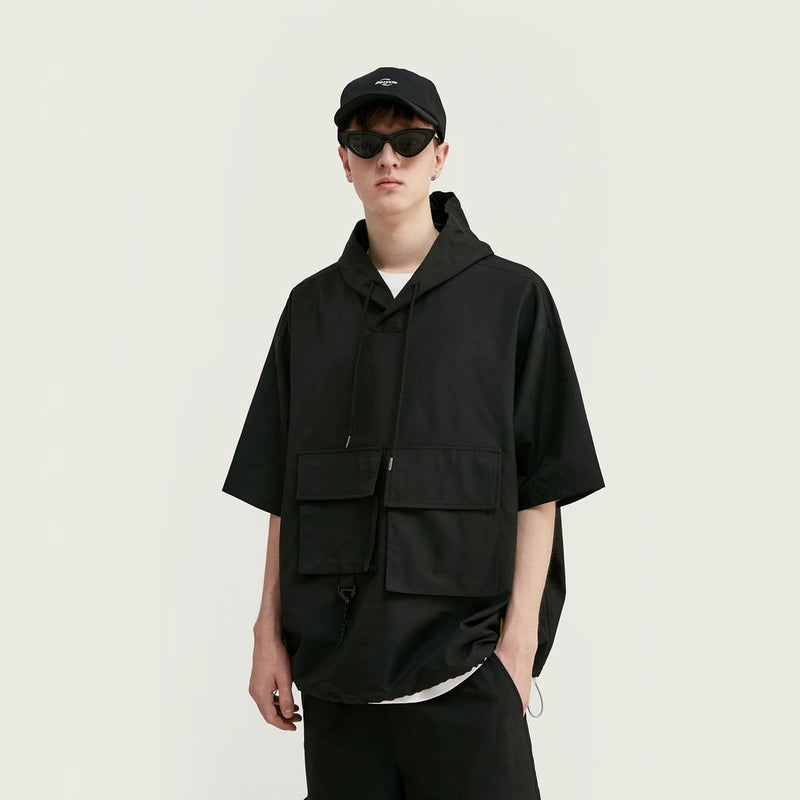 Multi Pocket Utility T-Shirt - Oversized Hooded Tee