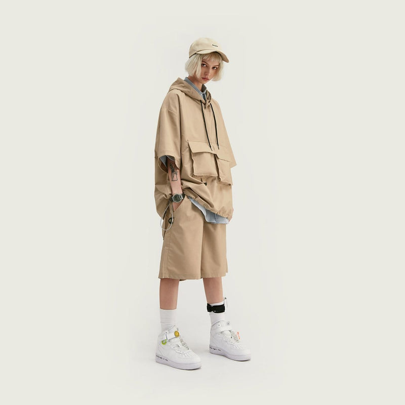 Multi Pocket Utility T-Shirt - Oversized Hooded Tee