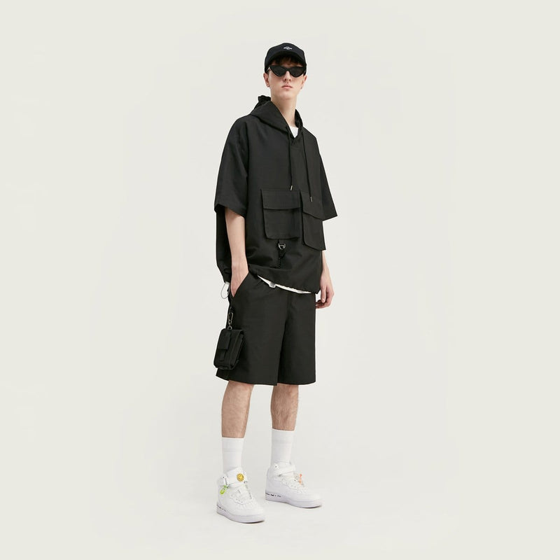 Multi Pocket Utility T-Shirt - Oversized Hooded Tee