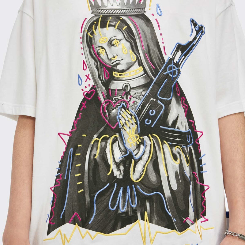 Peace and Love T-Shirt - Virgin Mary Pray with AK-47 Gun Tee