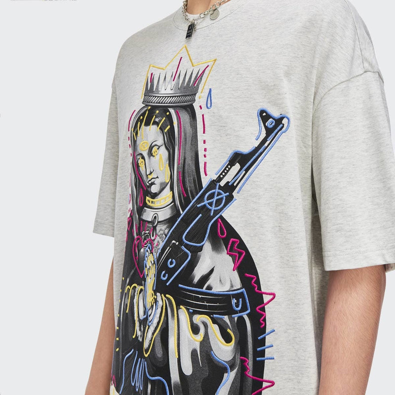 Peace and Love T-Shirt - Virgin Mary Pray with AK-47 Gun Tee