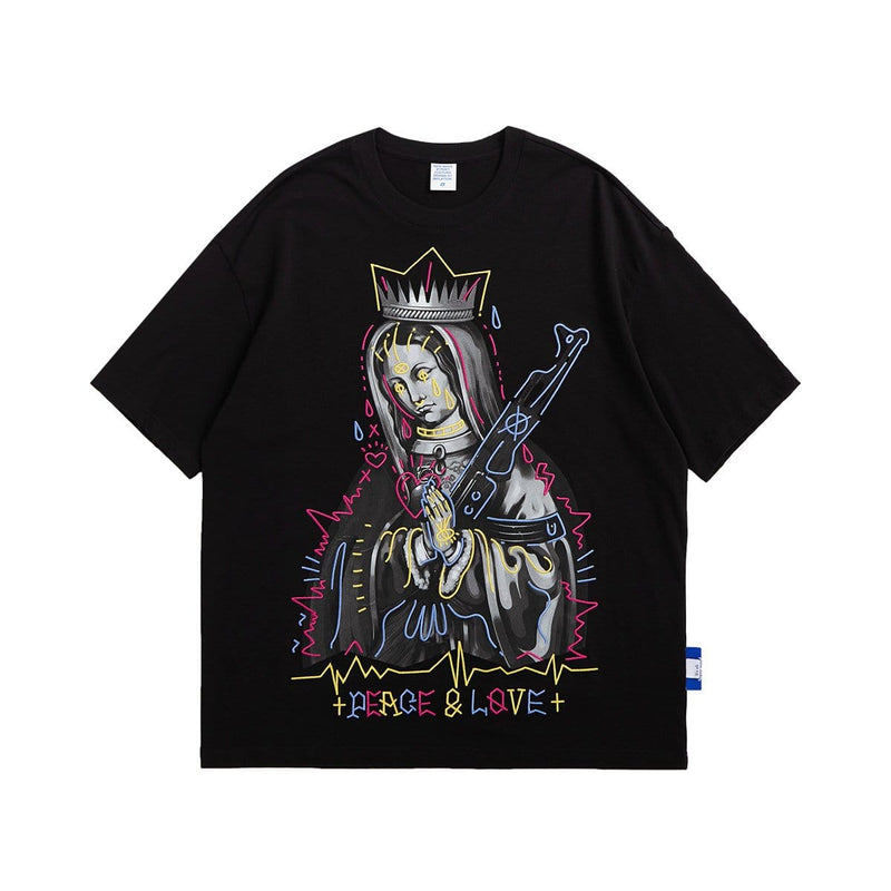 Peace and Love T-Shirt - Virgin Mary Pray with AK-47 Gun Tee
