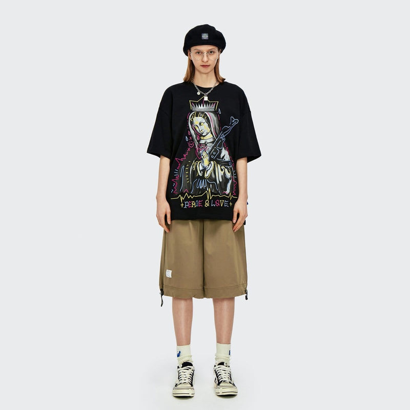 Peace and Love T-Shirt - Virgin Mary Pray with AK-47 Gun Tee