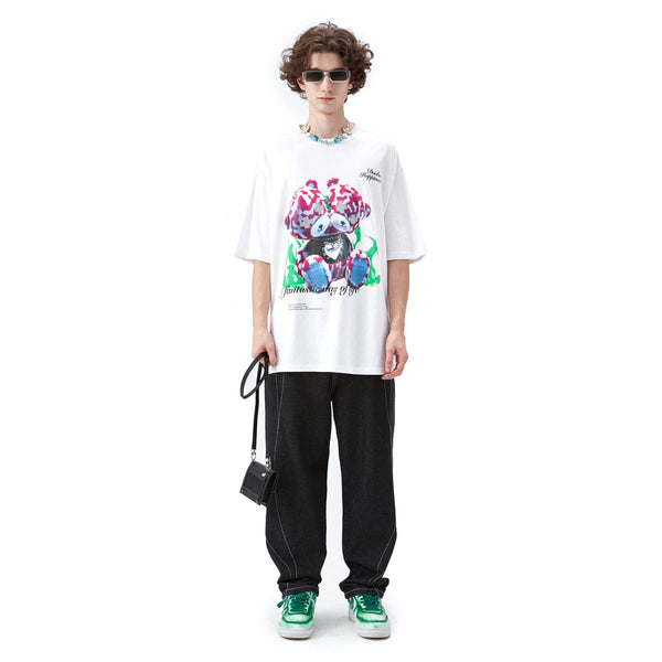 Reflective Trippy Bear T-Shirt - Party Oversized Tee - White