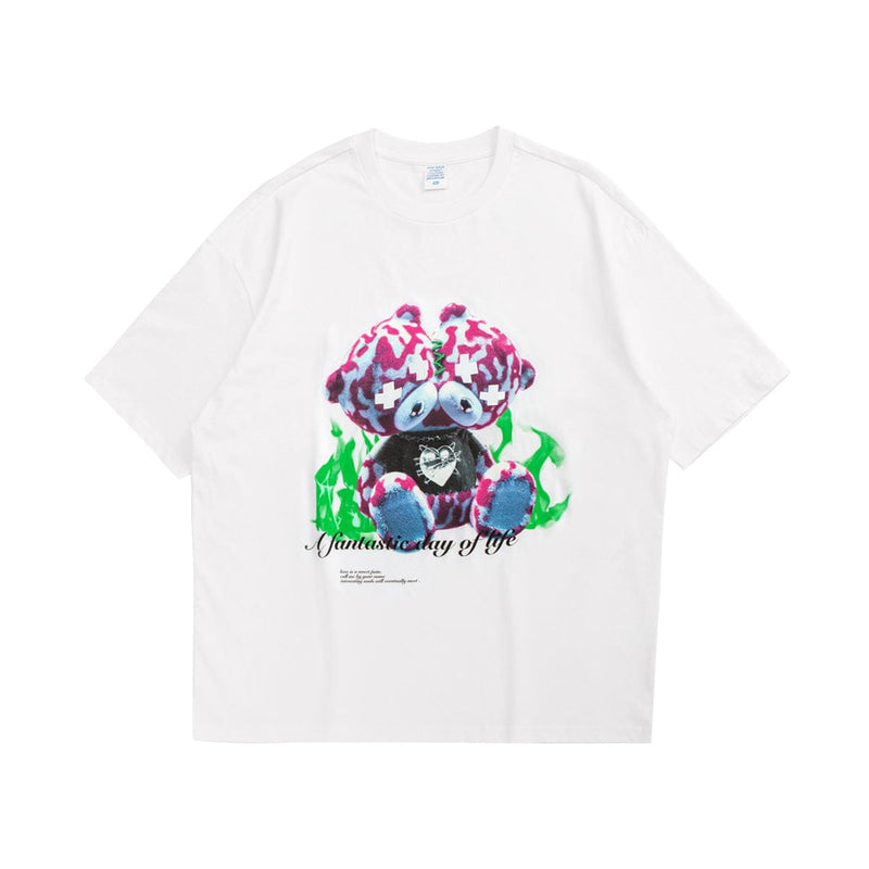 Reflective Trippy Bear T-Shirt - Party Oversized Tee - White