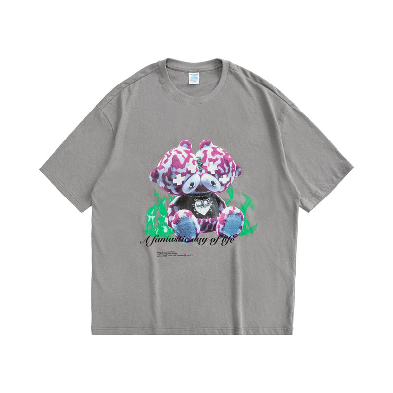 Reflective Trippy Bear T-Shirt - Party Oversized Tee - Grey