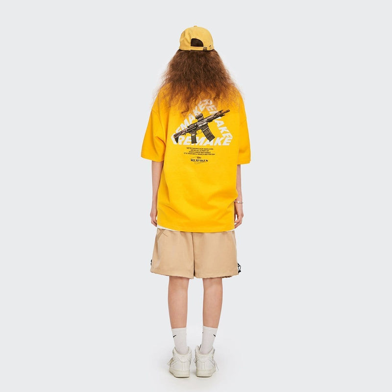 Remake T-Shirt - Drop Shoulder Reflective Graphic Print Tee