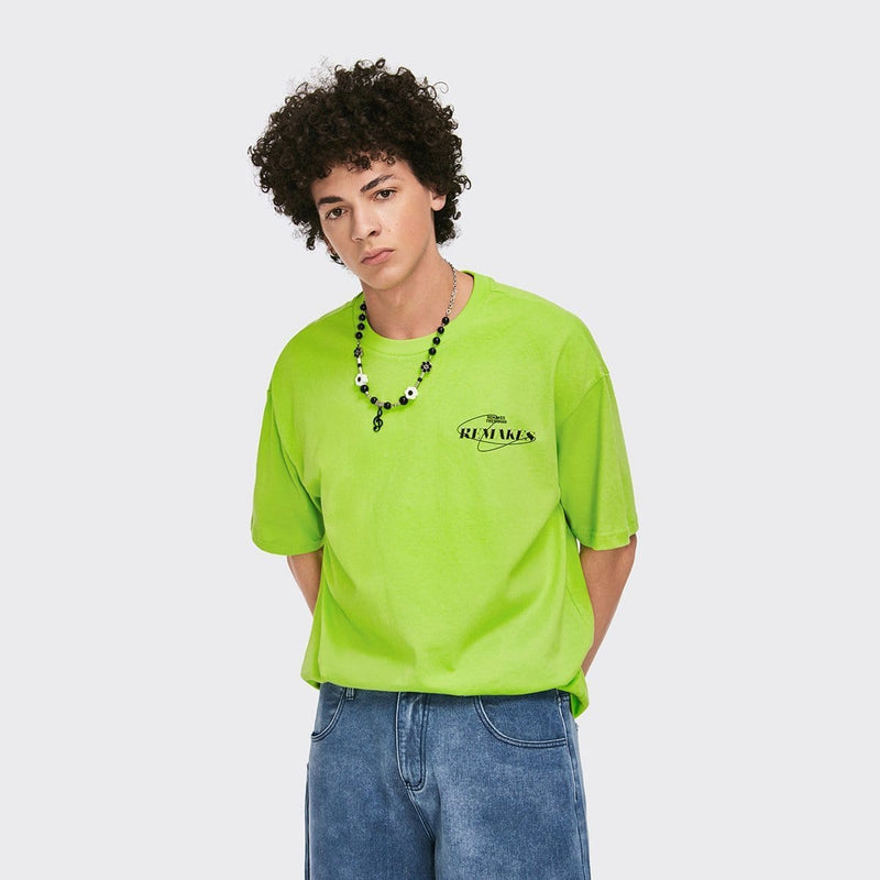 Remake T-Shirt - Drop Shoulder Reflective Graphic Print Tee