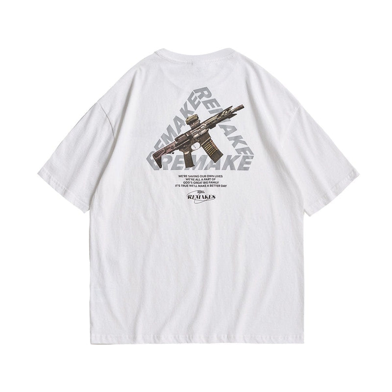 Remake T-Shirt - Drop Shoulder Reflective Graphic Print Tee