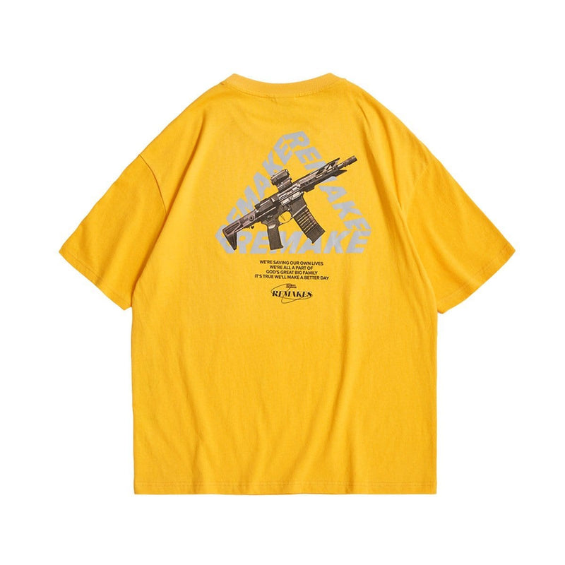 Remake T-Shirt - Drop Shoulder Reflective Graphic Print Tee