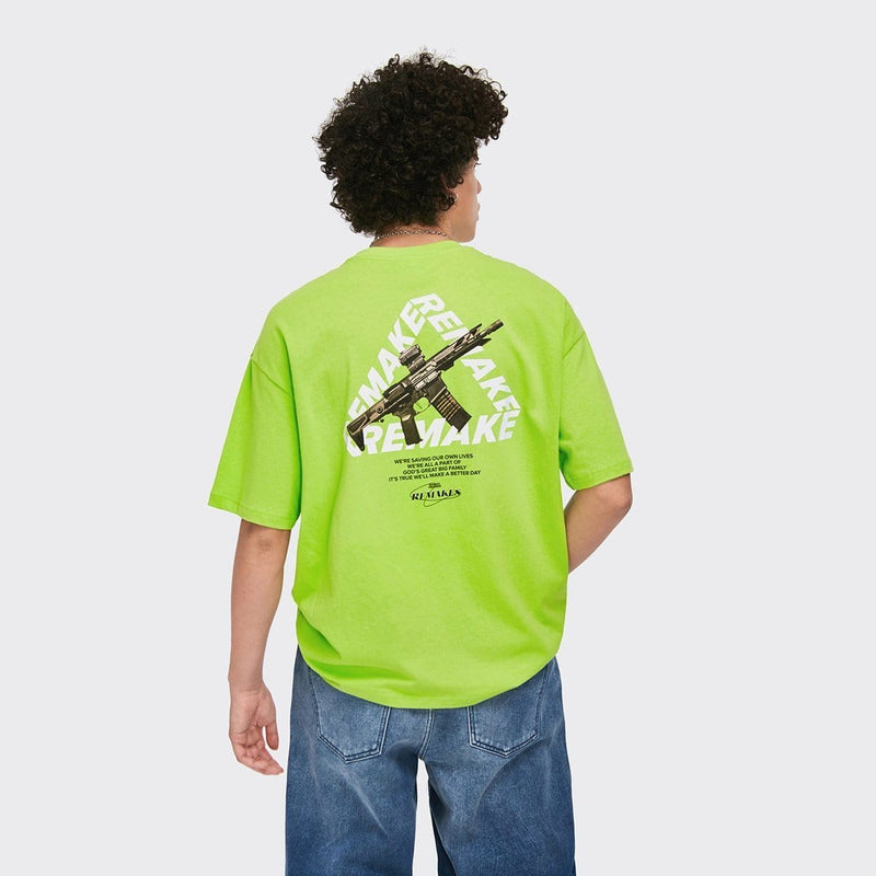 Remake T-Shirt - Drop Shoulder Reflective Graphic Print Tee