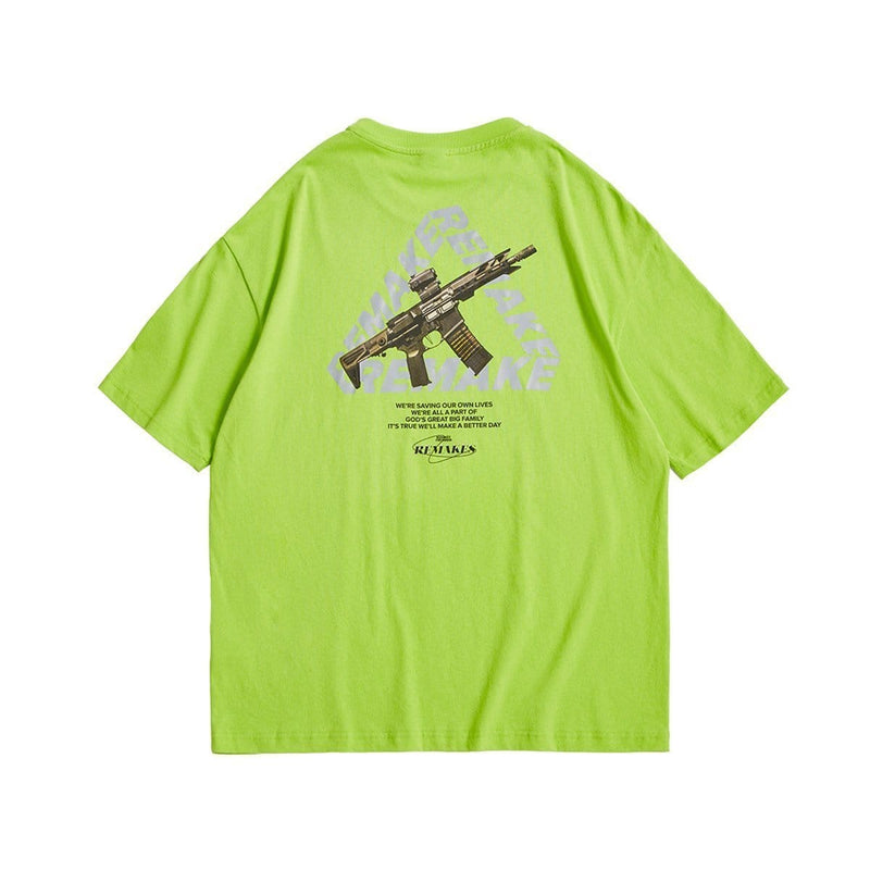 Remake T-Shirt - Drop Shoulder Reflective Graphic Print Tee