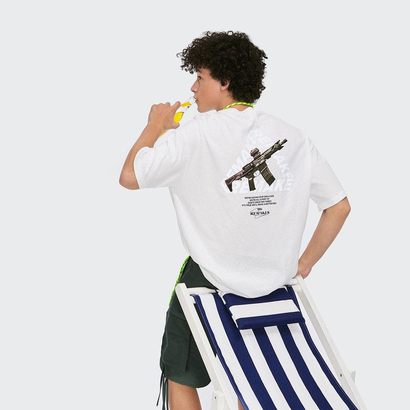 Remake T-Shirt - Drop Shoulder Reflective Graphic Print Tee