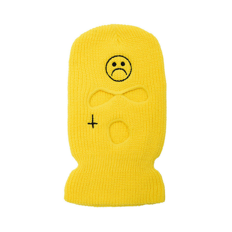 Sad Emoji Balaclava in Yellow - Smiley Face 3 Hole Ski Mask