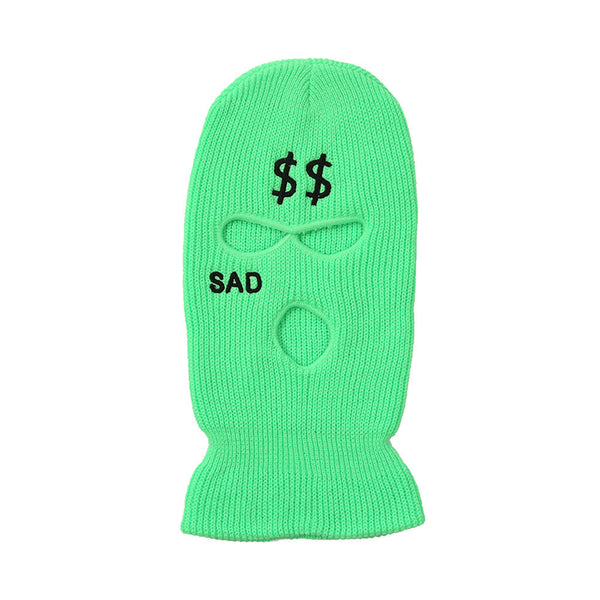 Sad Money Balaclava - 3 Hole Knitted Full Face Ski Mask In Neon Green