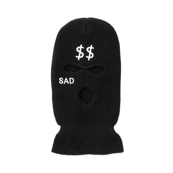Sad Money Balaclava - 3 Hole Knitted Full Face Ski Mask in Black