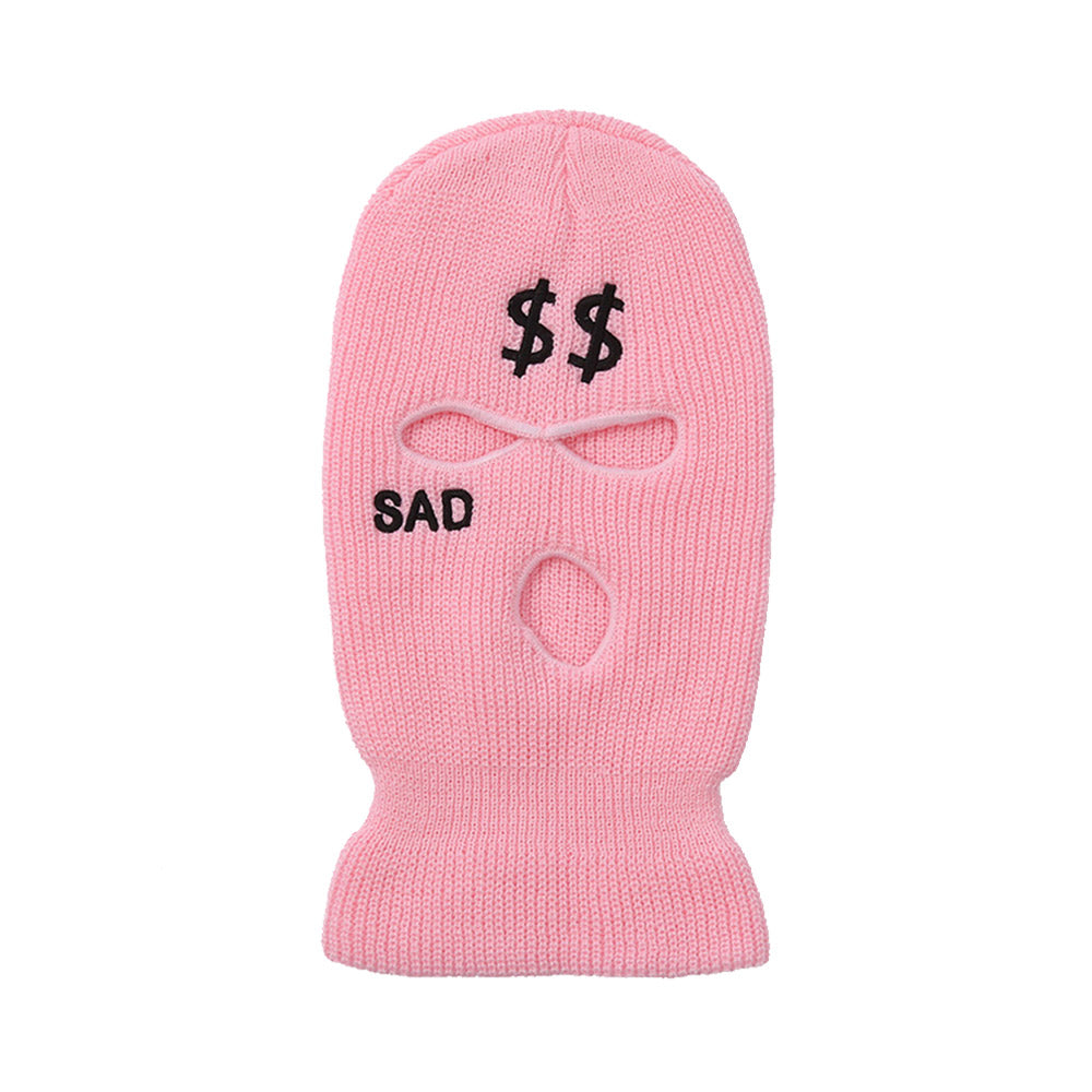 Sad Money Balaclava - 3 Hole Knitted Full Face Ski Mask in Pink