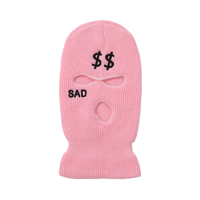 Sad Money Balaclava - 3 Hole Knitted Full Face Ski Mask in Pink